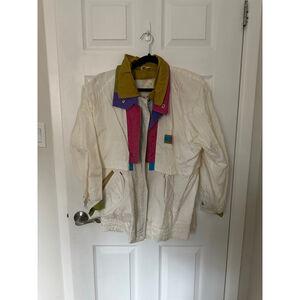 Women's Unbranded White & Green Vintage Windbreaker Jacket L